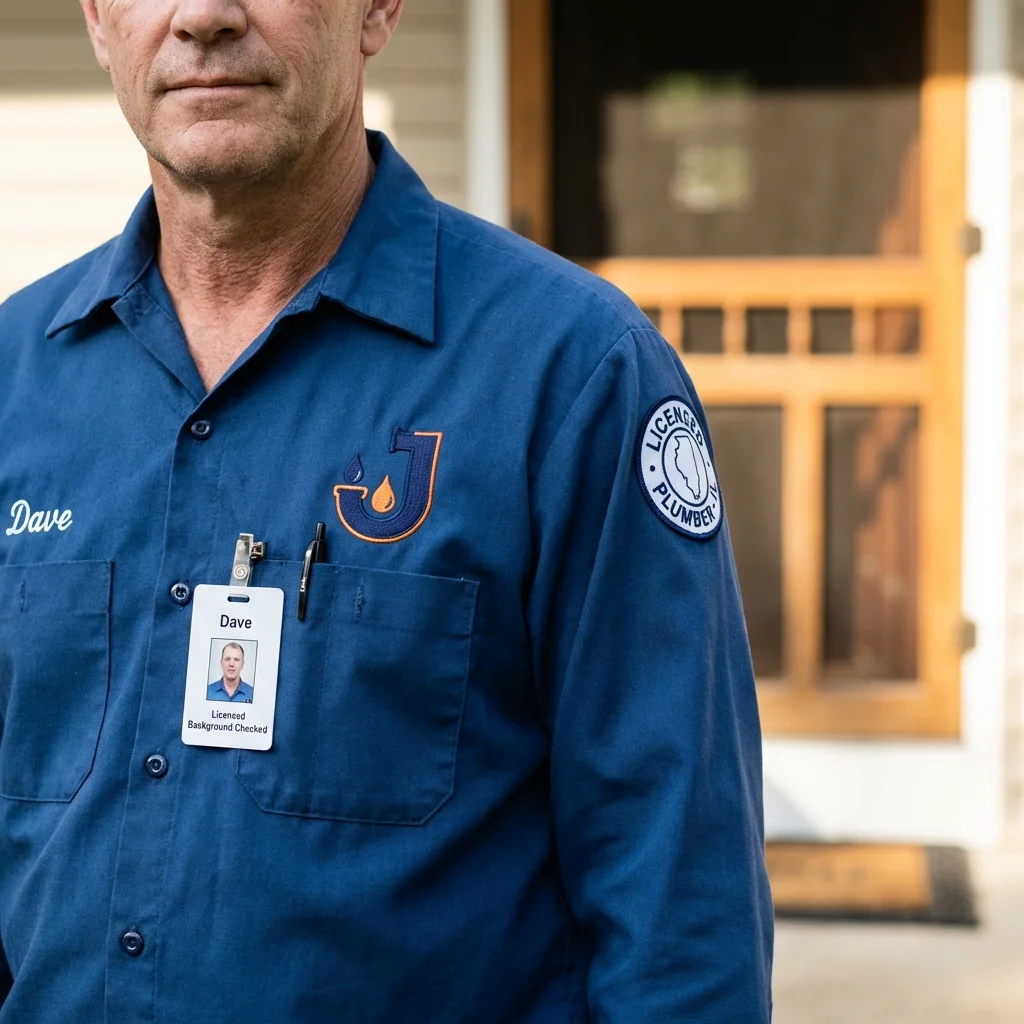 Licensed plumber showing ID badge in Rosendale, WI